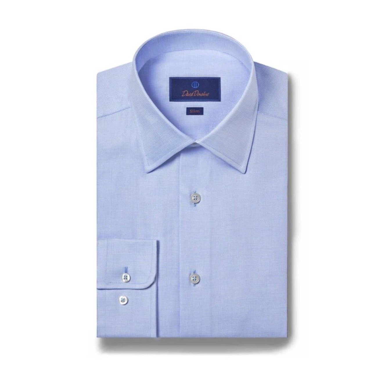 David Donahue Sz 15.5 Light Blue Dobby Weave Cotton Dress Shirt Button Down